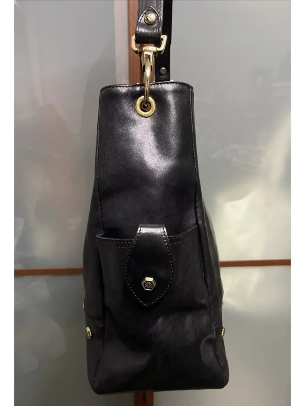 Sergio Cerruti Roma Vintage Large Black Leather Logo Shoulder Hobo Handbag Purse - Picture 4 of 14